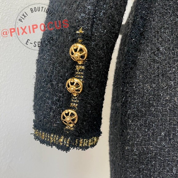 ZARA ASYMMETRIC TEXTURED GOLD BUTTON MINI DRESS BLACK - Picture 11 of 14